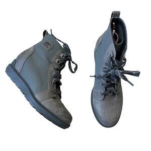 Sorel Evie II Lace Wedge Booties Quarry/Grill 8.5